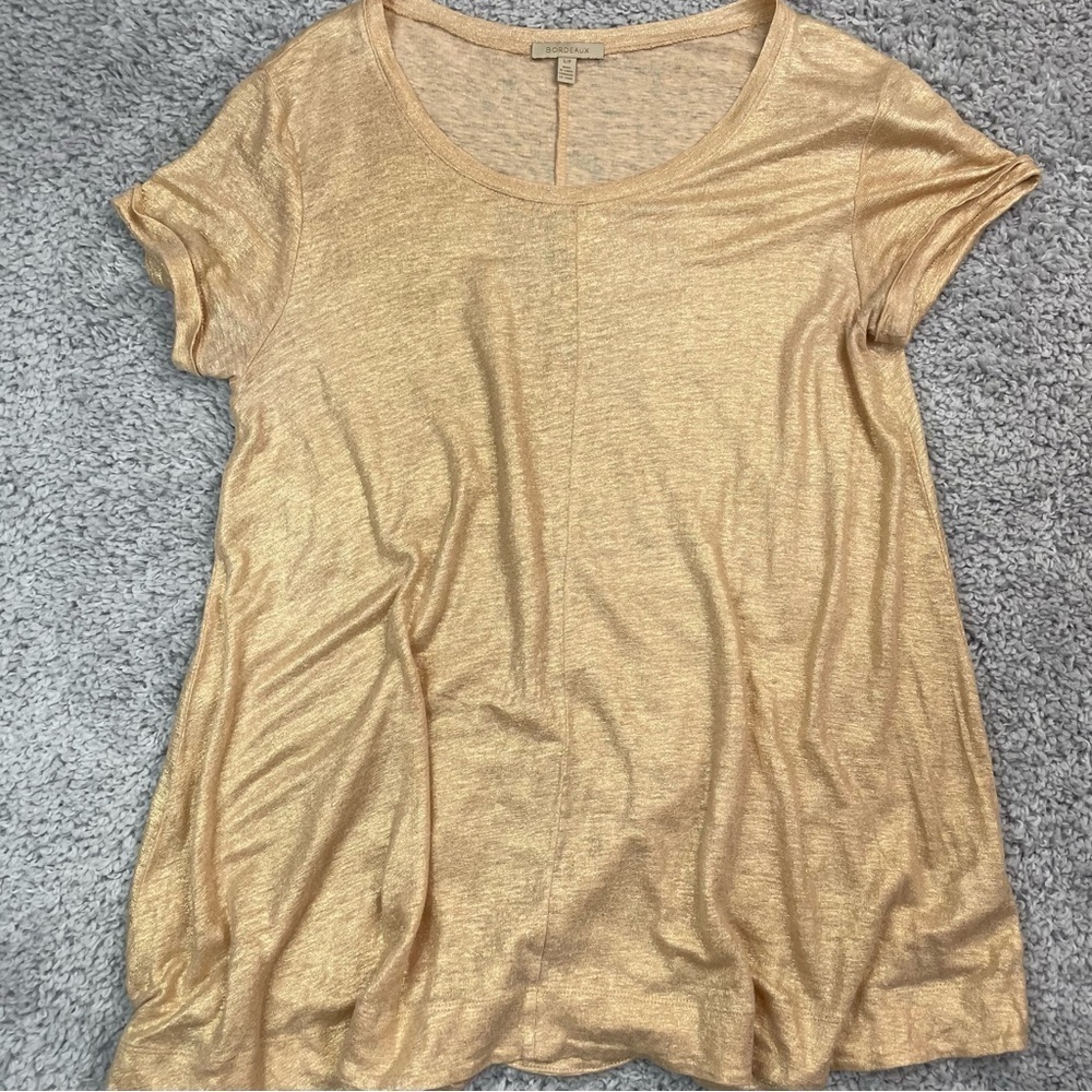 Bordeaux Top Womens Small Scoop Neck Shimmery Gold Glitter Metallic Night Out